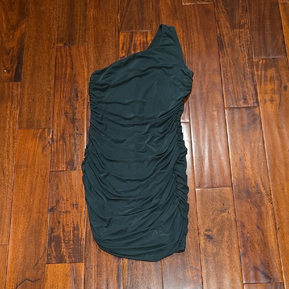 Green Asymmetrical Ruched Cocktail Dress